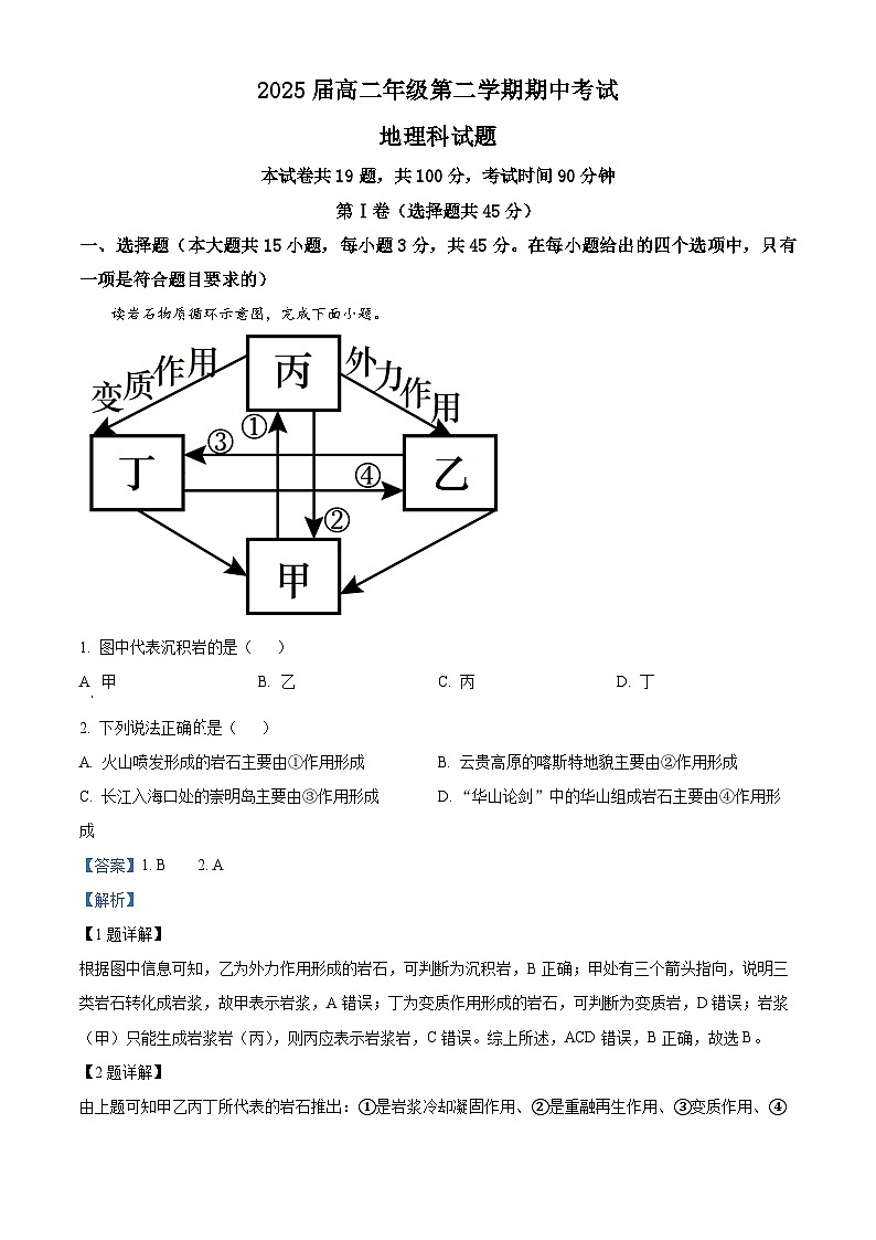 海南省海口市美兰区海南师范大学附属中学2023-2024学年高二下学期期中地理试题（原卷版+解析版）01