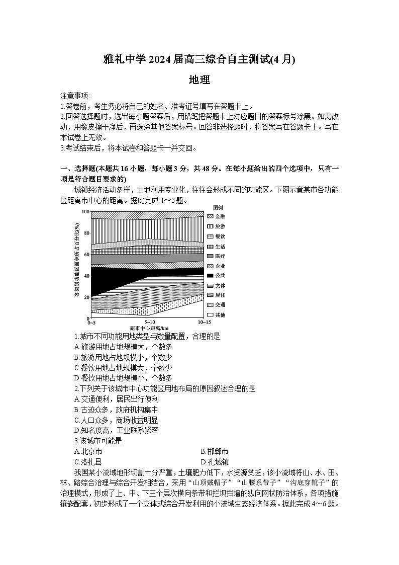 2024届湖南省长沙市雅礼中学高考二模地理试题01