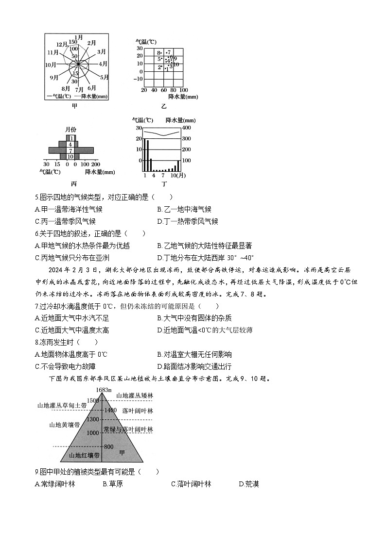 2024杭州浙里特色联盟高二下学期期中考试地理含答案02