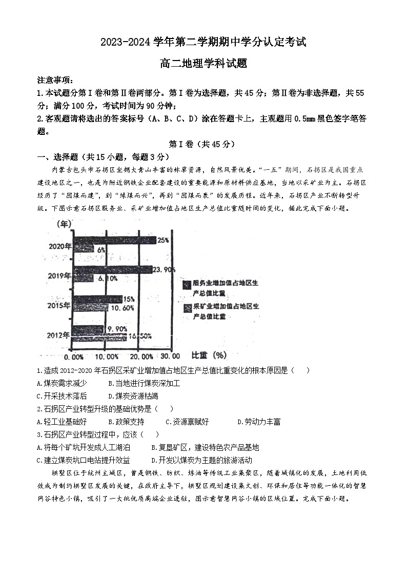 山东省淄博市高青县第一中学2023-2024学年高二下学期期中考试地理试题01