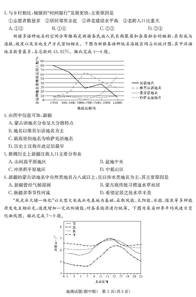 2024届湖南师范大学附属中学高三下学期模拟（二）地理试题02