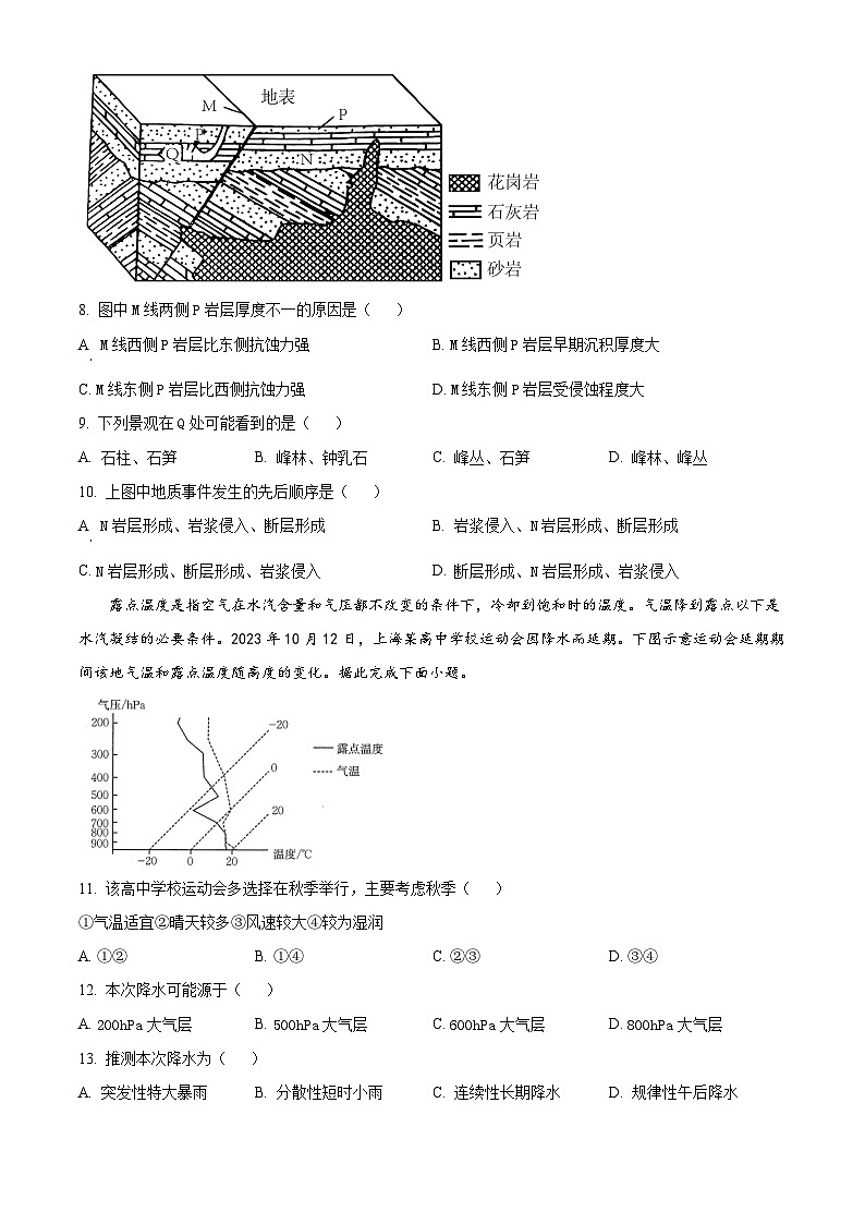 江苏省响水中学2023-2024学年高二下学期期中地理试题（原卷版+解析版）03