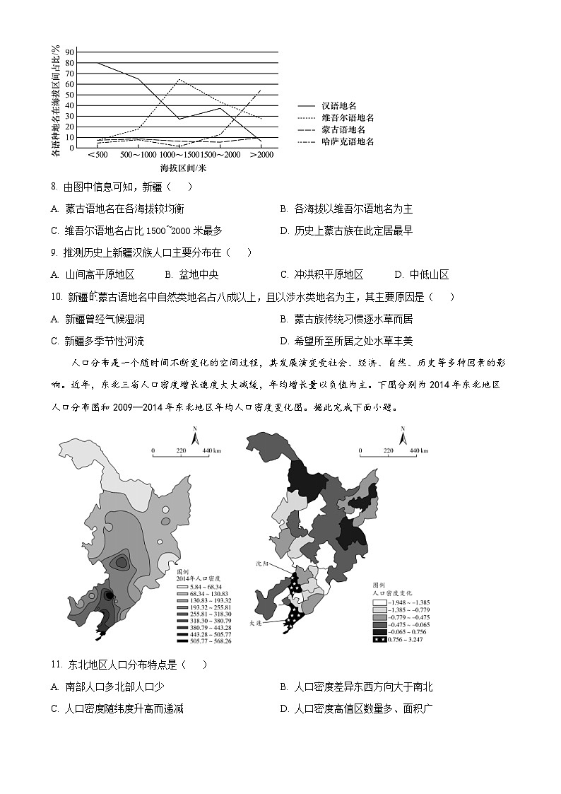 云南省昆明市禄劝彝族苗族自治县第一中学2023-2024学年高一下学期3月月考地理试题无答案第3页