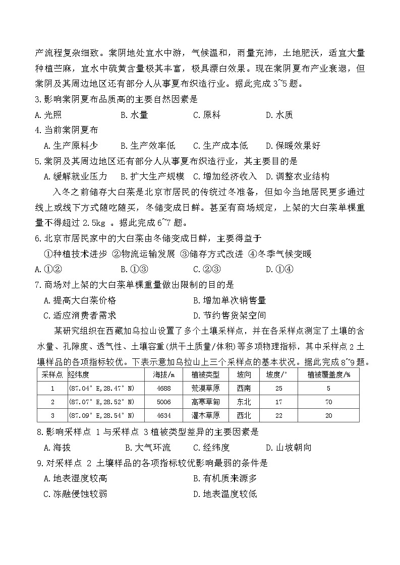 2024届河北省沧州市部分高中二模地理试题02