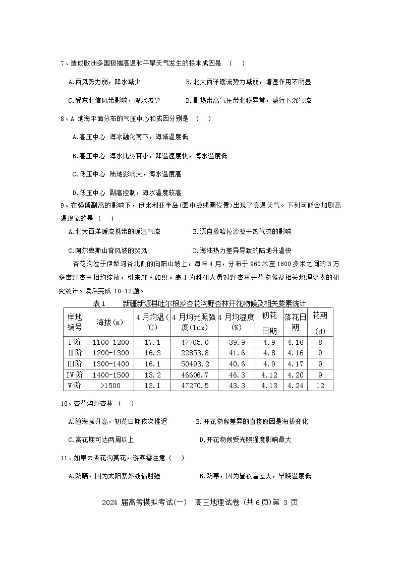 2024届湖北省黄石二中鄂南高中等三校高考模拟考试(一模)地理试题03