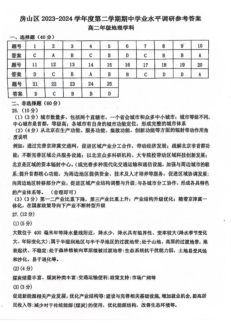 北京市房山区2023-2024学年高二下学期期中地理试题01