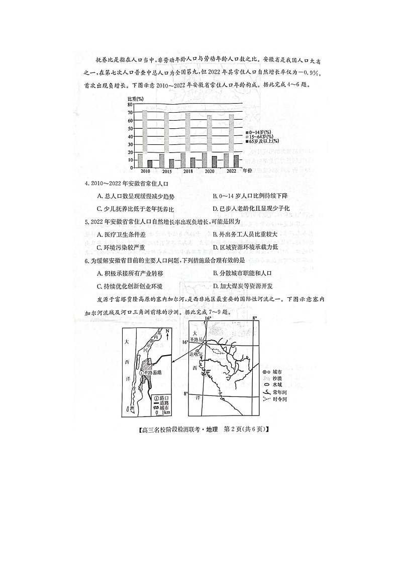 2024届安徽省“耀正优+”高三名校期末上学期地理试题第2页