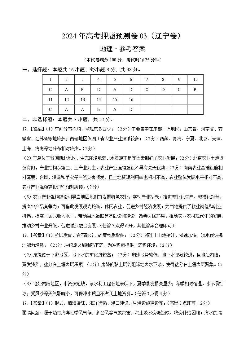 2024年高考押题预测卷—地理（辽宁卷03）（参考答案）第1页