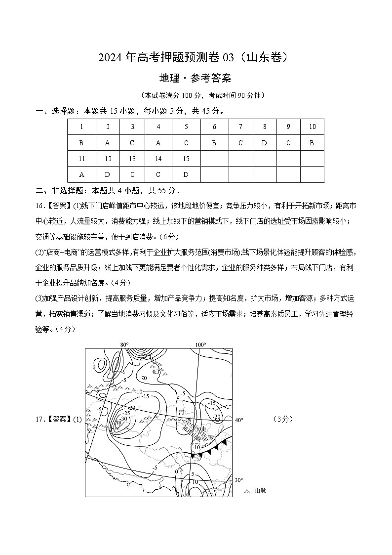 2024年高考押题预测卷—地理（山东卷03）（参考答案）第1页