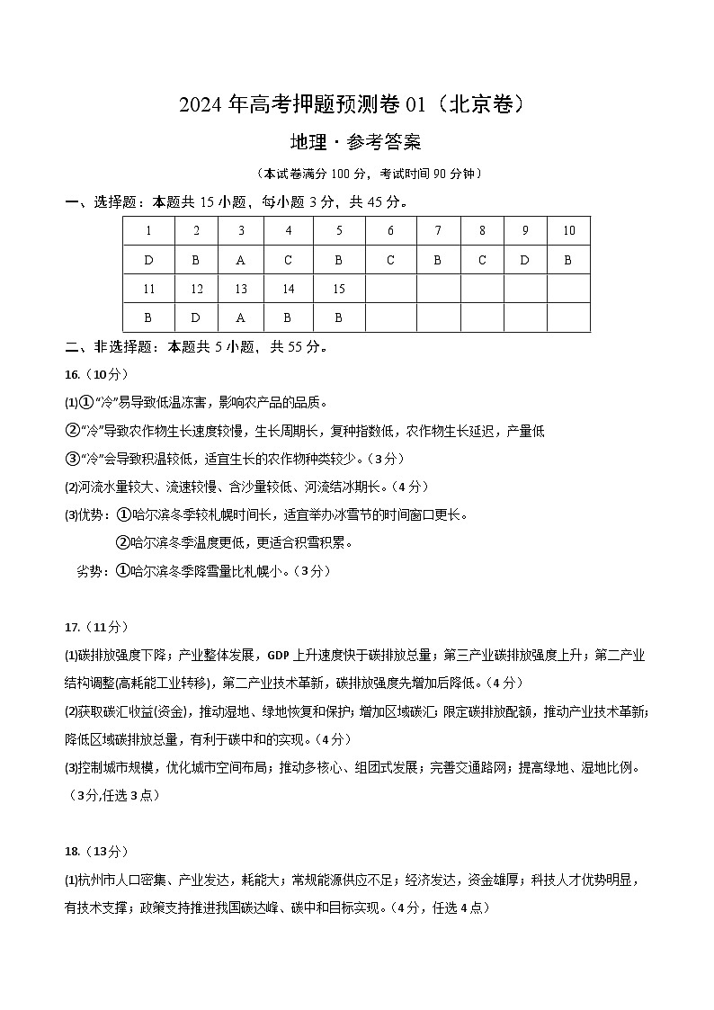 2024年高考押题预测卷—地理（北京卷01）（参考答案）01