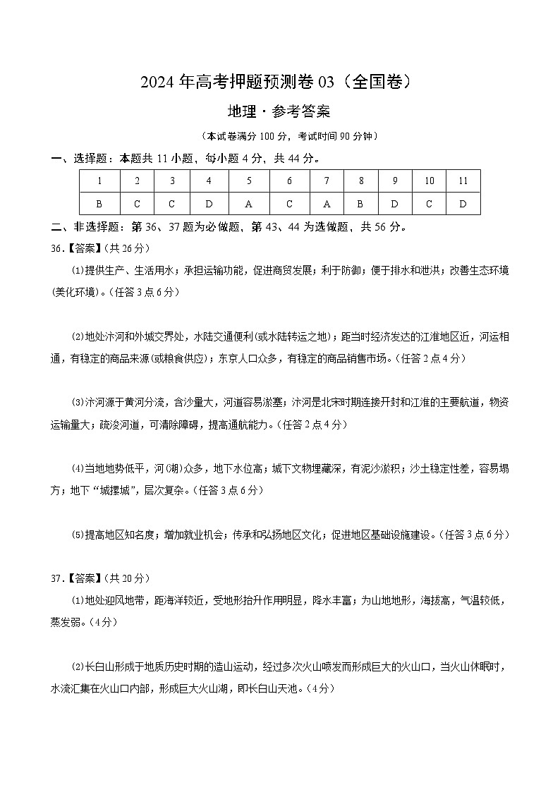 2024年高考押题预测卷—地理（全国卷03）（参考答案）第1页