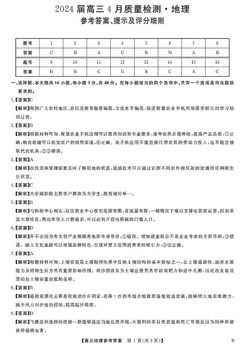 2024年金科大联考高三下学期4月地理试题及答案01