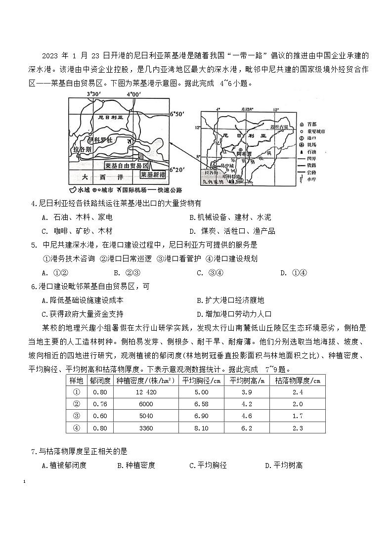 湖北省宜荆荆2023-2024学年高三下学期五月高考适应性考试地理试卷（Word版附答案）第2页
