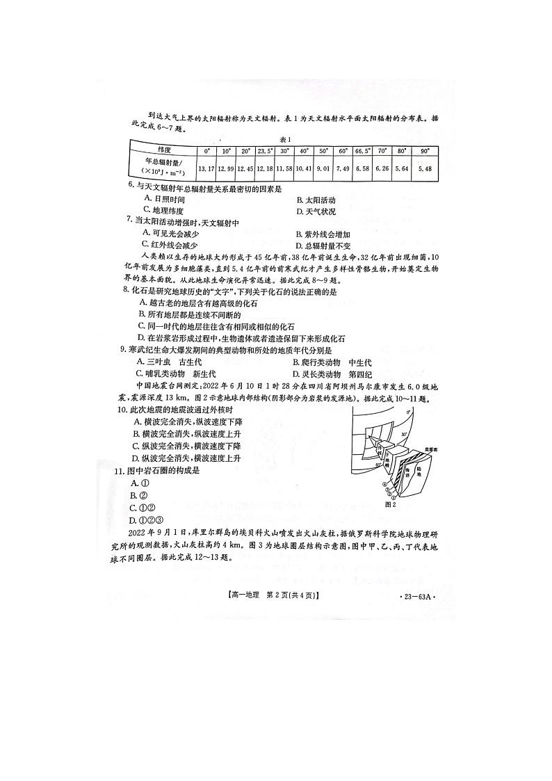 2023届河北省衡水市桃城区衡水创新实验中学高一上学期地理10月月考试题02