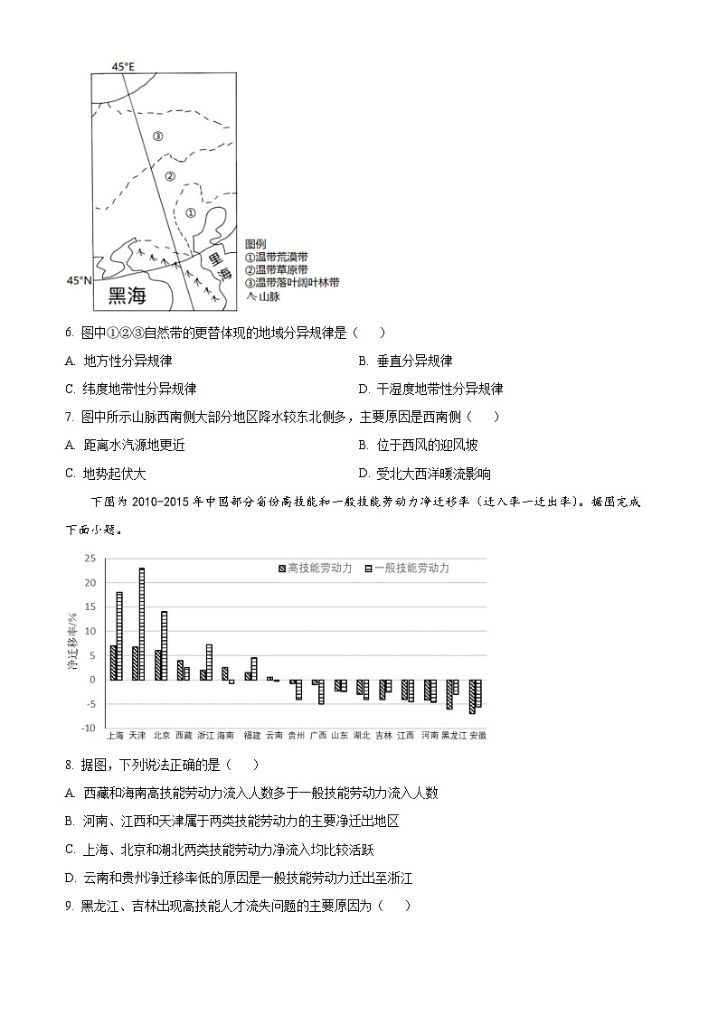 浙江省9+1高中联盟2023-2024学年高二下学期期中联考地理试卷 Word版无答案第3页