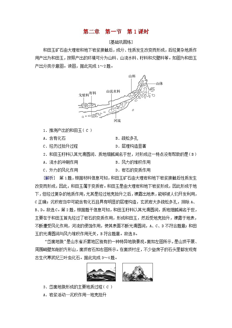 2025版新教材高中地理第2章地表形态的塑造第1节塑造地表形态的力量第1课时内力作用和外力作用课时作业新人教版选择性必修1第1页