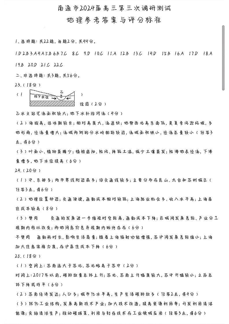2024届苏北七市高三第三次调研（南通三模）地理试题01