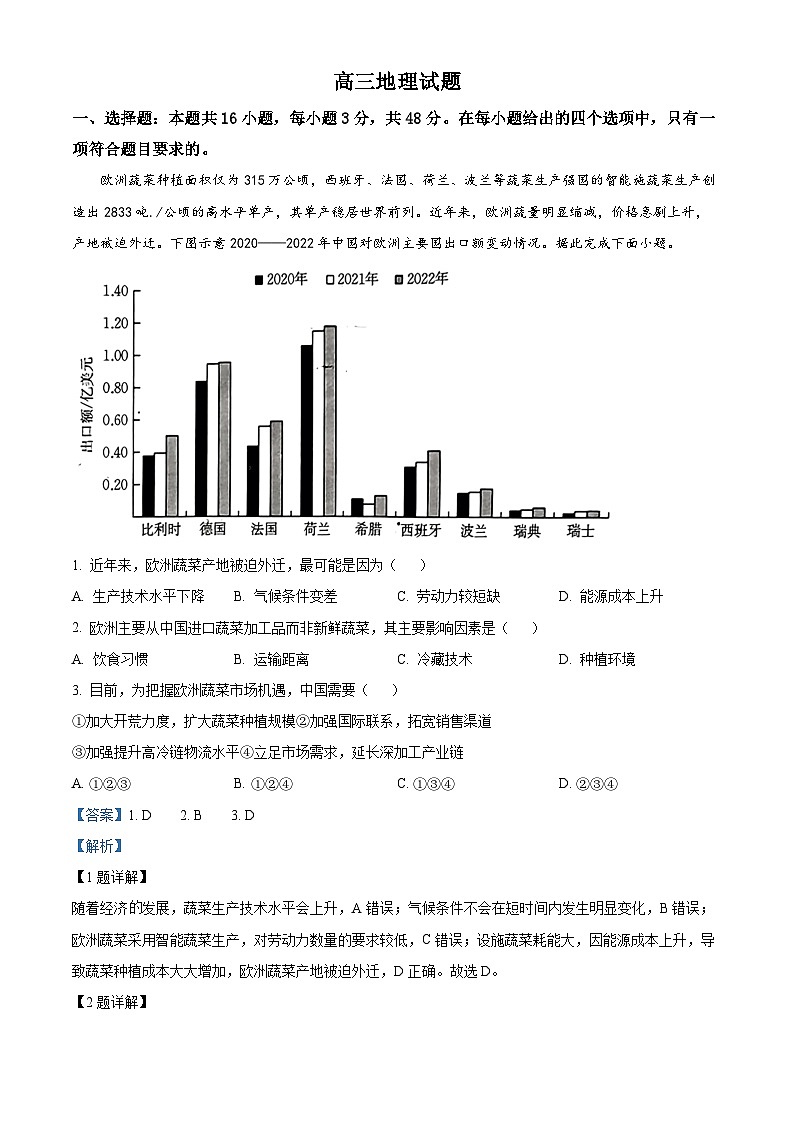 江西省部分学校2023-2024学年高三下学期二模地理试题（Word版附解析）01