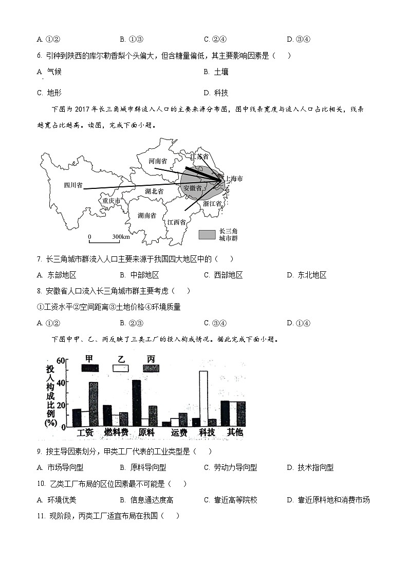 河南省开封市新世纪高级中学2023-2024学年高一下学期4月期中地理试题（原卷版+解析版）02