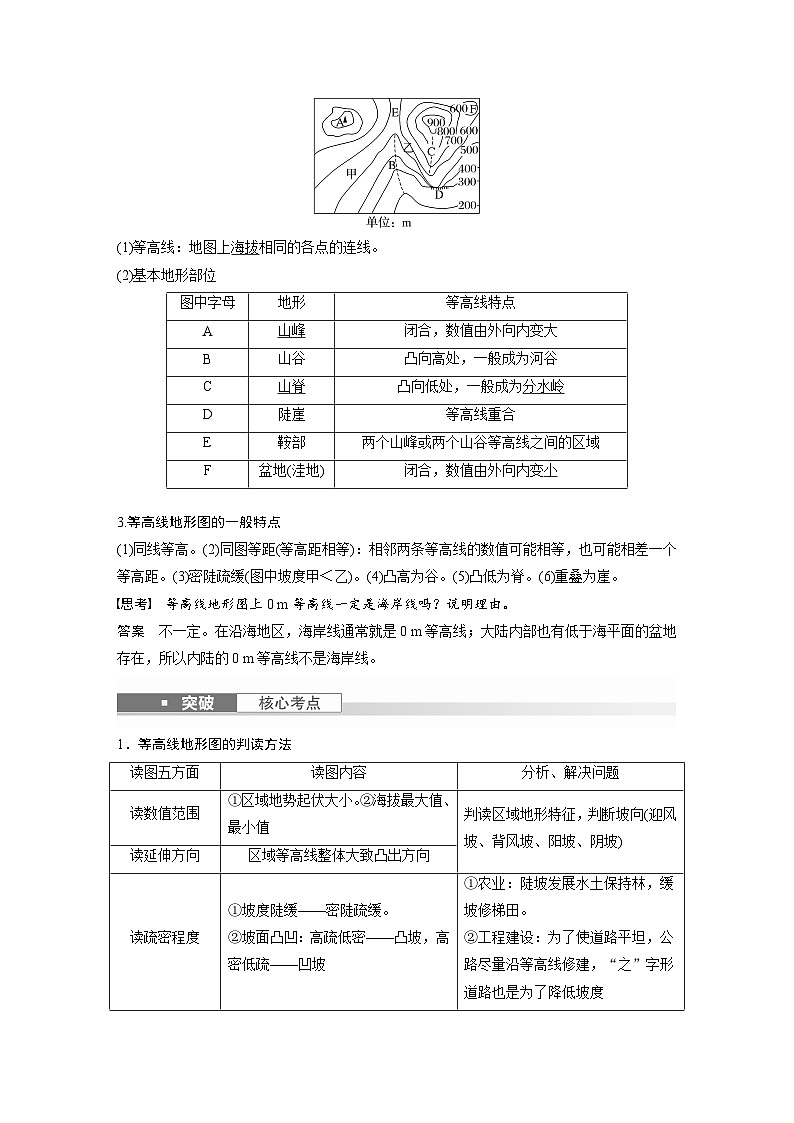 最新高考地理一轮复习（新人教版） 第1部分   第1章　课时2　等高线地形图的判读和计算【课件+讲义+练习】02