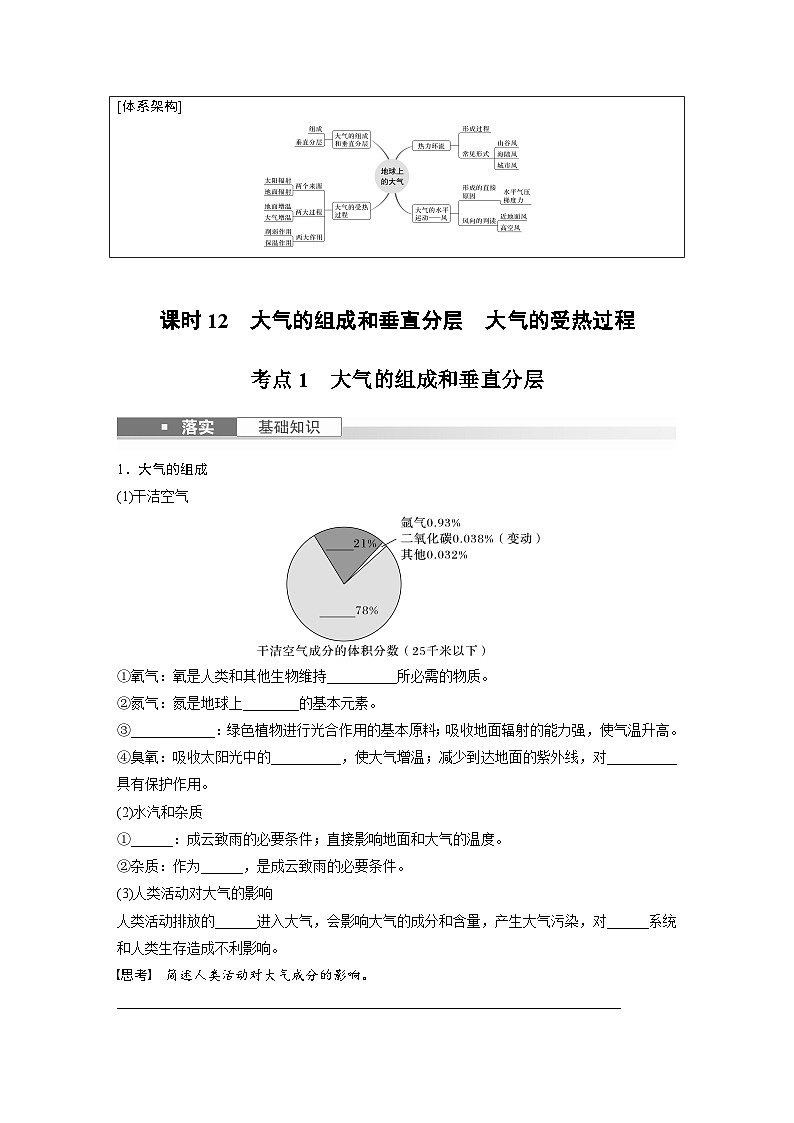 最新高考地理一轮复习（新人教版） 第1部分   第3章 第1讲 课时12　大气的组成和垂直分层　大气的受热过程【课件+讲义+练习】02