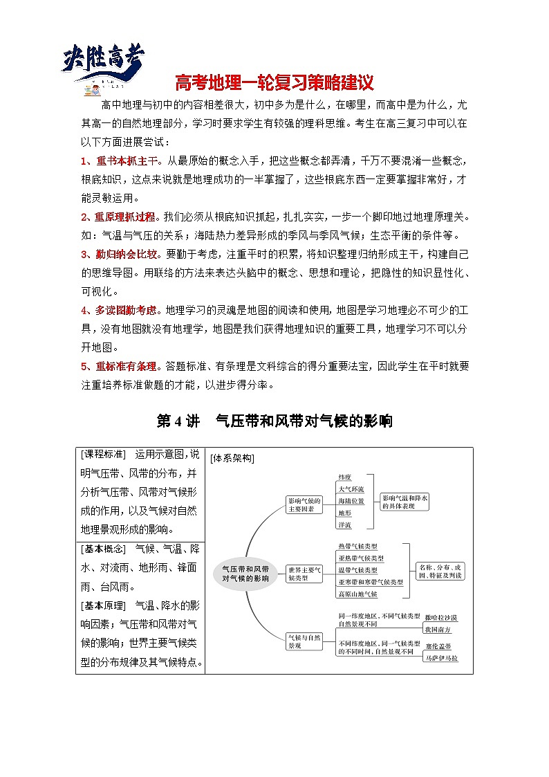 2024年高考地理一轮复习（新人教版） 第1部分　第3章　第4讲　课时18　影响气候的主要因素（教师版）第1页