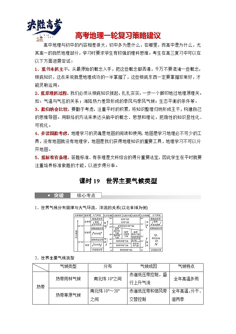 最新高考地理一轮复习（新人教版） 第1部分  第3章 第4讲 课时19　世界主要气候类型【课件+讲义+练习】01