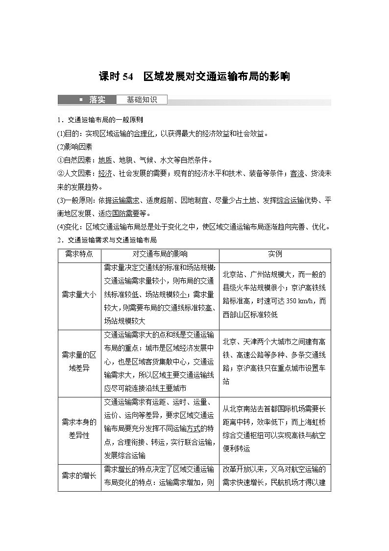 最新高考地理一轮复习（新人教版） 第2部分　第4章　课时54　区域发展对交通运输布局的影响【课件+讲义+练习】02