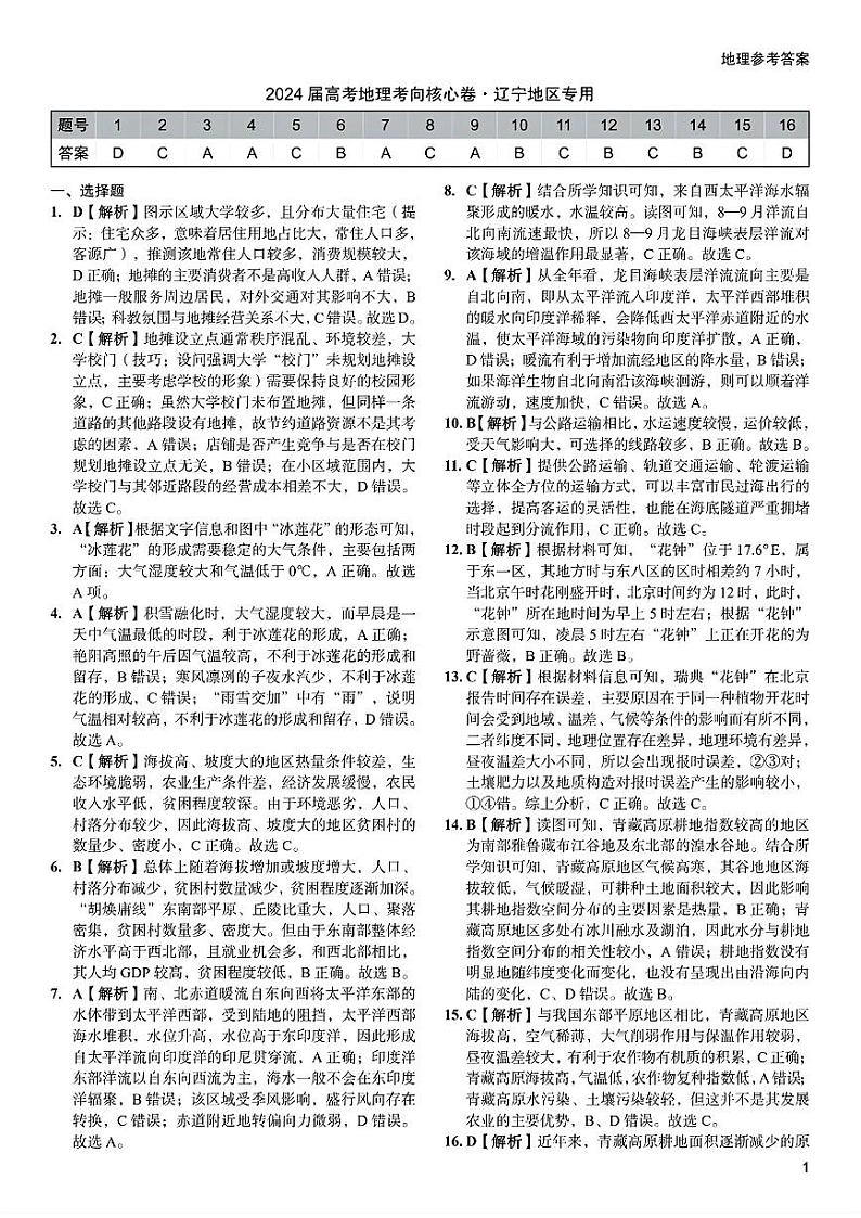 2024辽宁省部分学校高三下学期考向核心卷（三模）地理含答案01