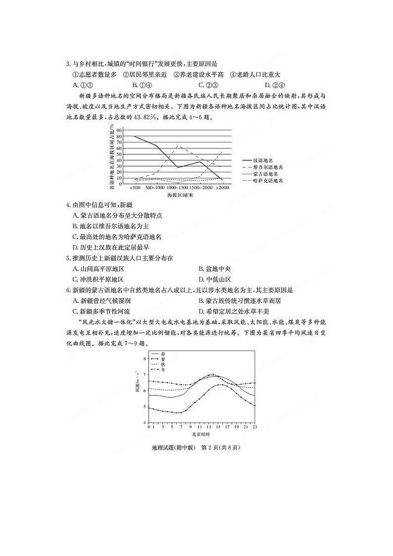 2024届湖南师范大学附属中学高高三三模拟地理试题02