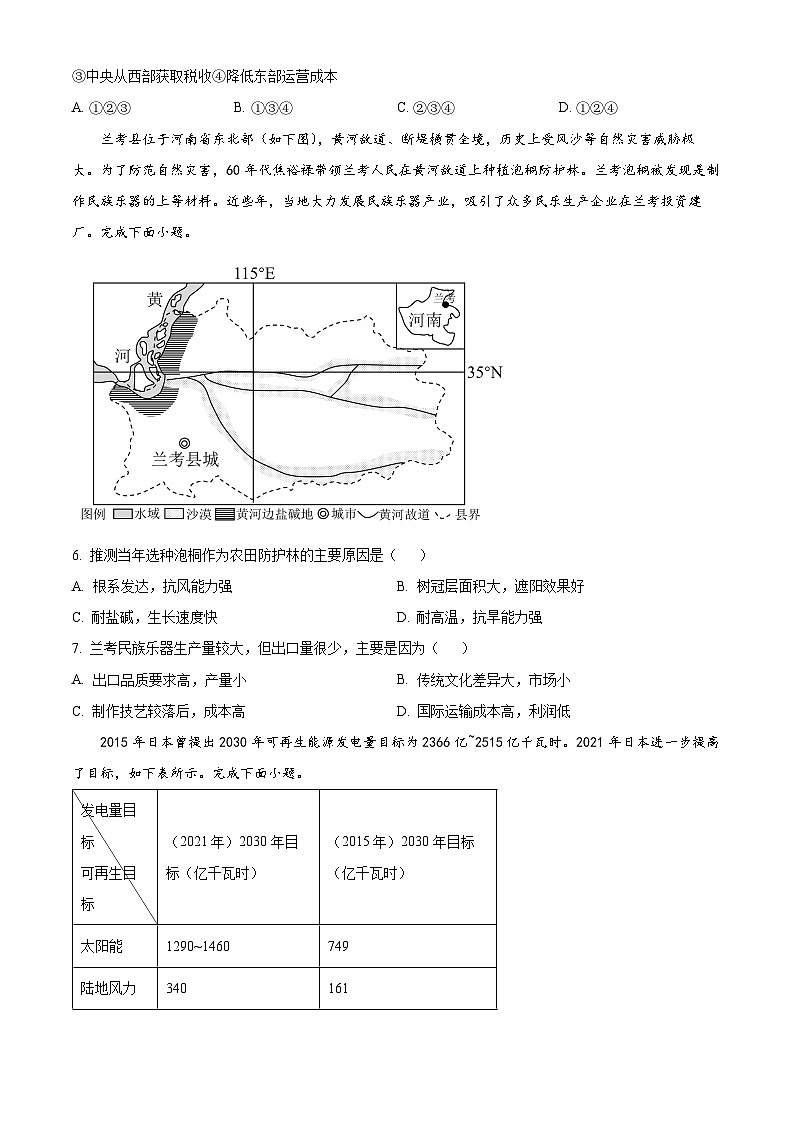 安徽省蚌埠市皖北私立联考2023-2024学年高二下学期4月期中地理试题（原卷版+解析版）02