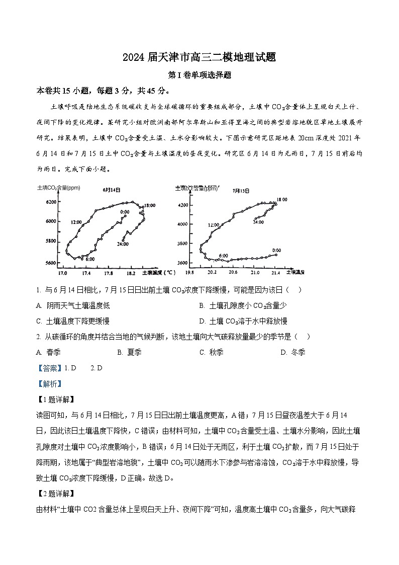 2024届天津市高三二模地理试题（解析版）第1页