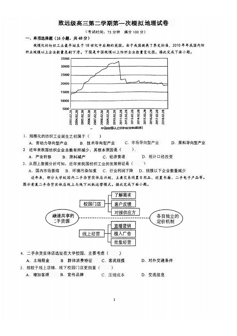 2024届福建省福州市仓山区福建师范大学附属中学高考一模地理试题01