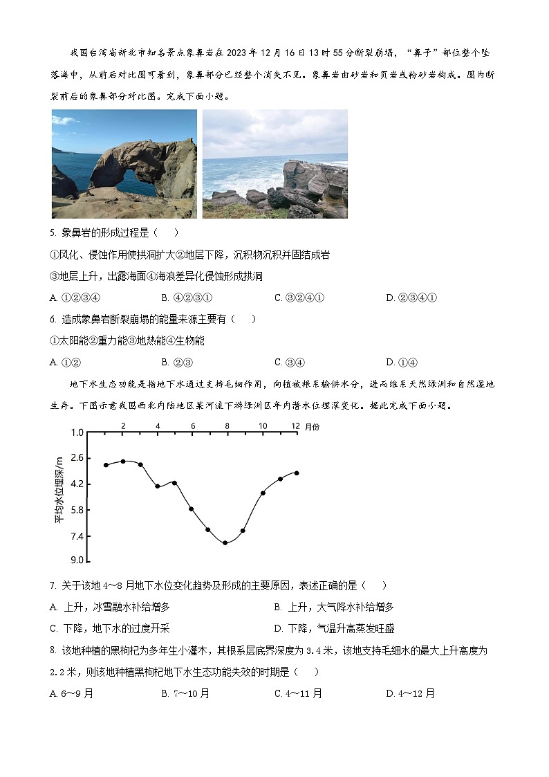 江西省部分学校2023-2024学年高三下学期模拟考试地理试题（原卷版+解析版）02