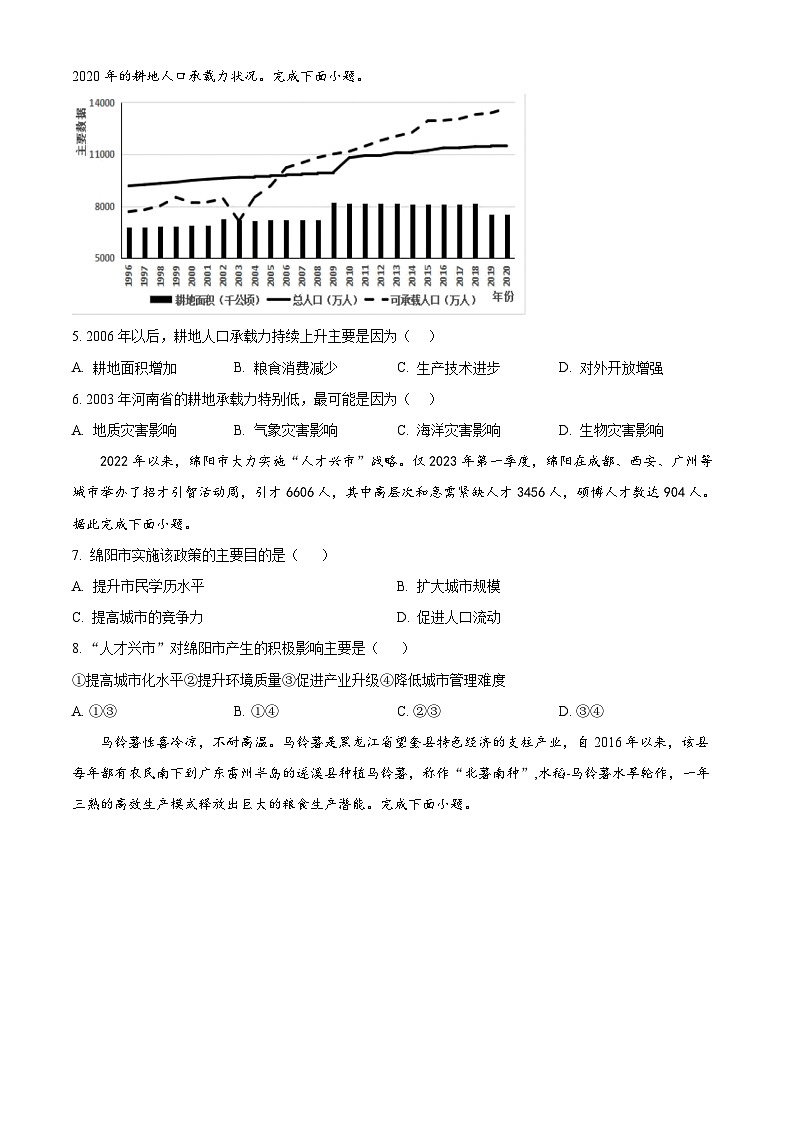 浙江省绍兴市会稽联盟2023-2024学年高一下学期期中地理试题（原卷版+解析版）02