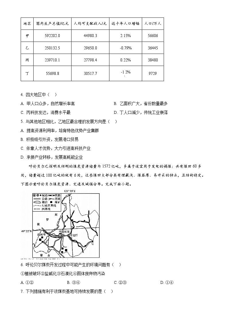 浙江省台州市六校2023-2024学年高二下学期4月期中地理试题（原卷版+解析版）02