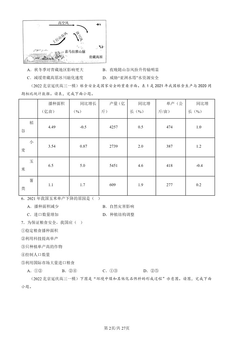 2022-2024北京高三一模地理试题分类汇编：资源、环境与国家安全02