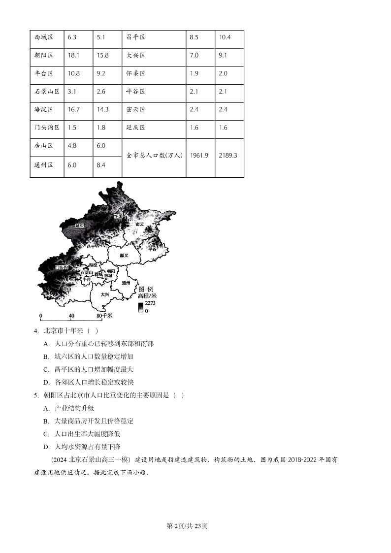 2024北京高三一模地理试题分类汇编：人文地理试题分类102