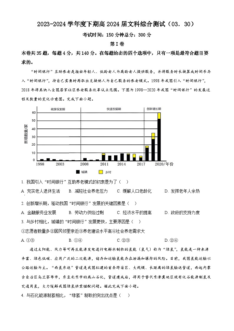四川省成都市第七中学（林荫校区）2023-2024学年高三下学期3月模拟考试地理试题（Word版附解析）01