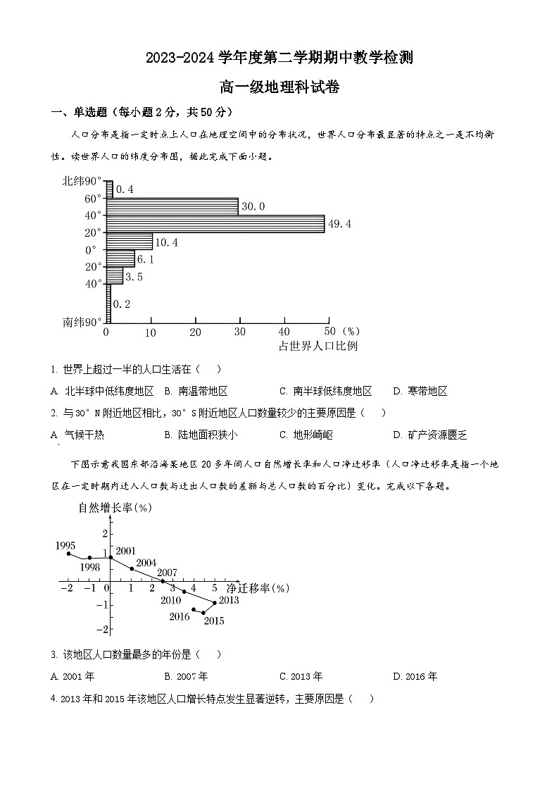 广东省潮州市松昌中学2023-2024学年高一下学期期中考试地理试题（原卷版+解析版）01