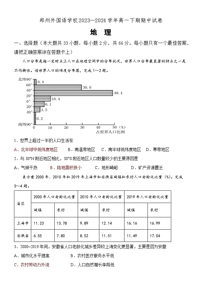 2023--2024学年下期高一期中第1页