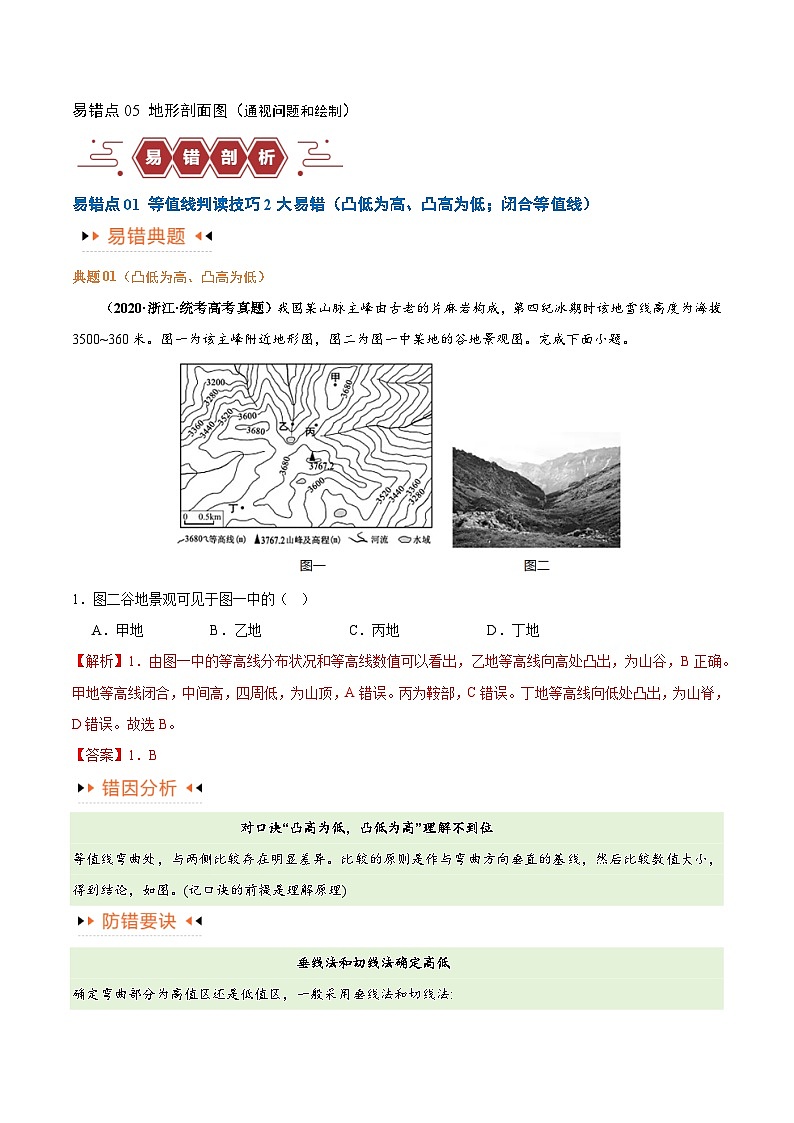专题01 等高线提分突破（5大易错）-备战2024年高考地理考试易错题（全国通用） （原卷版）第2页
