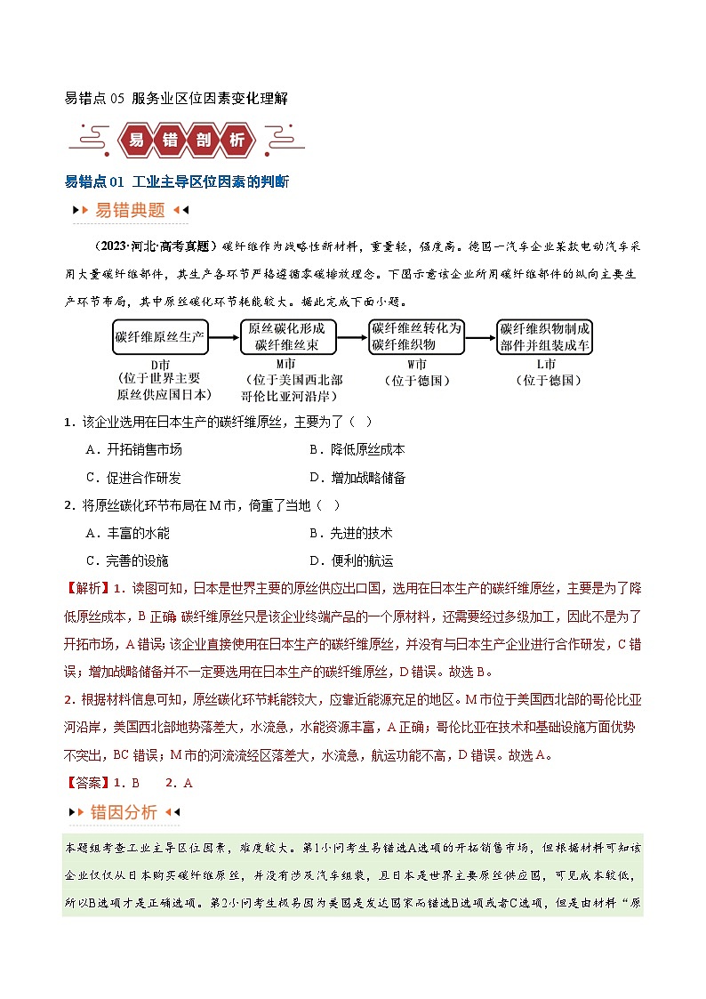 【易错题】专题09 工业与服务业易错突破（5大易错）-最新高考地理考试易错题（全国通用）02