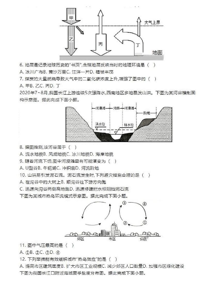 2021年湖南省普通高中学业水平合格性考试地理试题及参考答案02