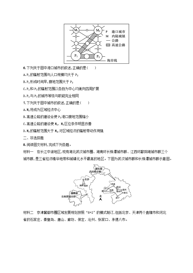 适用于新高考新教材新疆专版2024届高考地理一轮总复习考点规范练36城市的辐射功能03