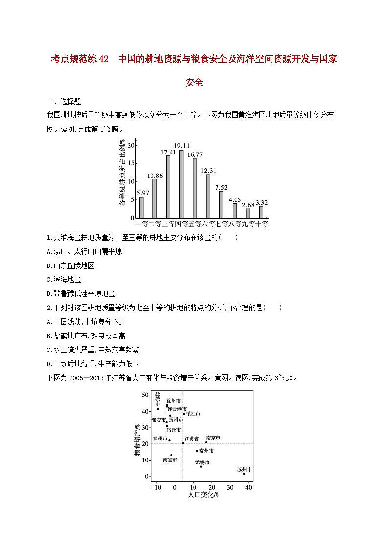 适用于新高考新教材新疆专版2024届高考地理一轮总复习考点规范练42中国的耕地资源与粮食安全及海洋空间资源开发与国家安全第1页