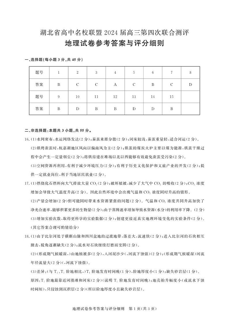 2024届湖北省武汉市高中名校联盟高考第四次模拟预测地理试题01