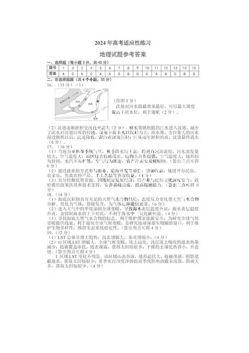 2024届山东烟台德州高三二模地理试题答案第1页
