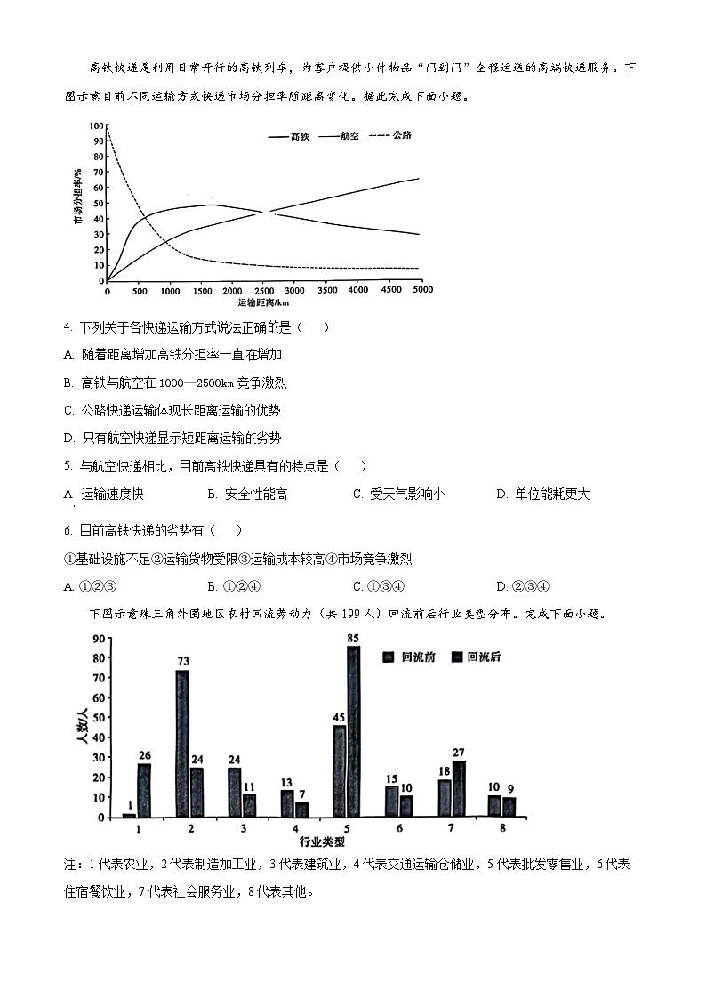 2024届湖北省T8联盟普通高中学业水平选择性考试压轴（一模）地理试题（原卷版+解析版）02