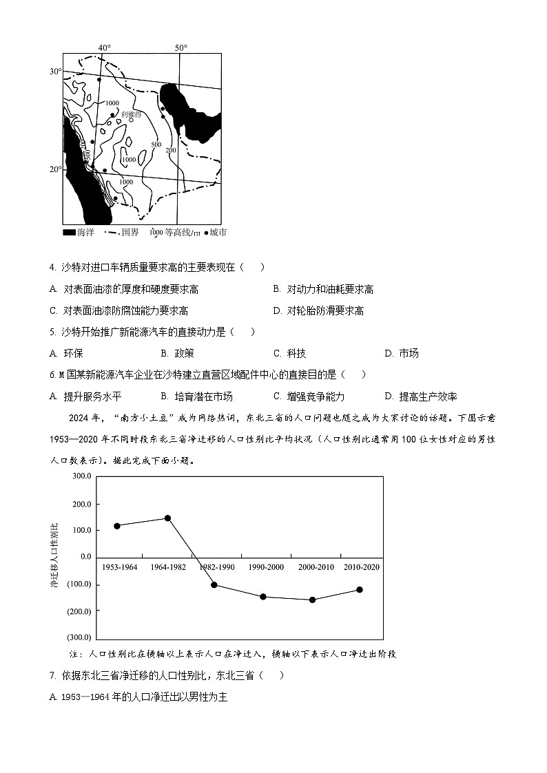 江西省南昌市第十九中学2023-2024学年高三下学期第三次模拟预测地理试题（原卷版）第2页